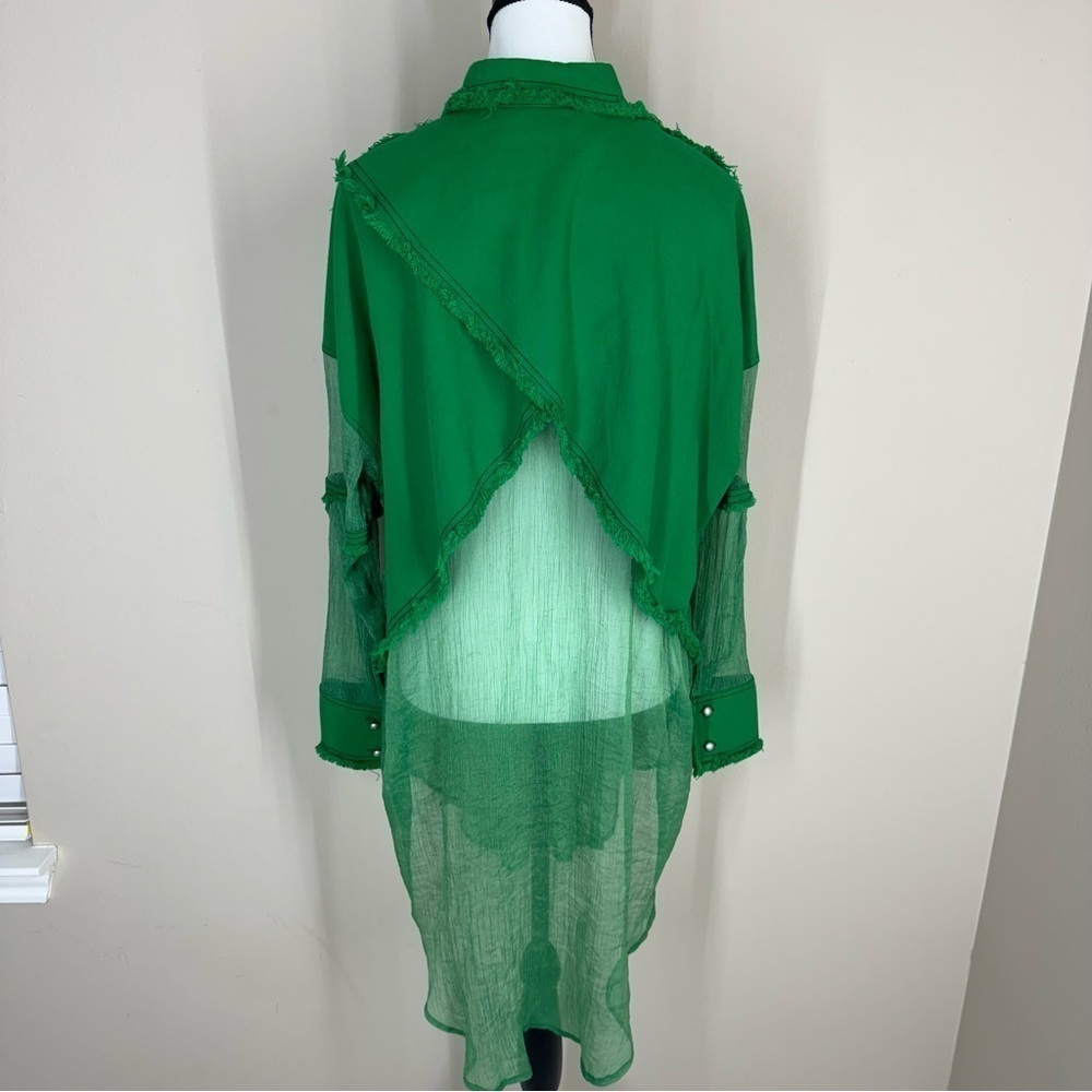TOV Los Angeles Green Sheer Button-Down Shirt with Frayed Detailing Pockets M - Picture 5 of 9